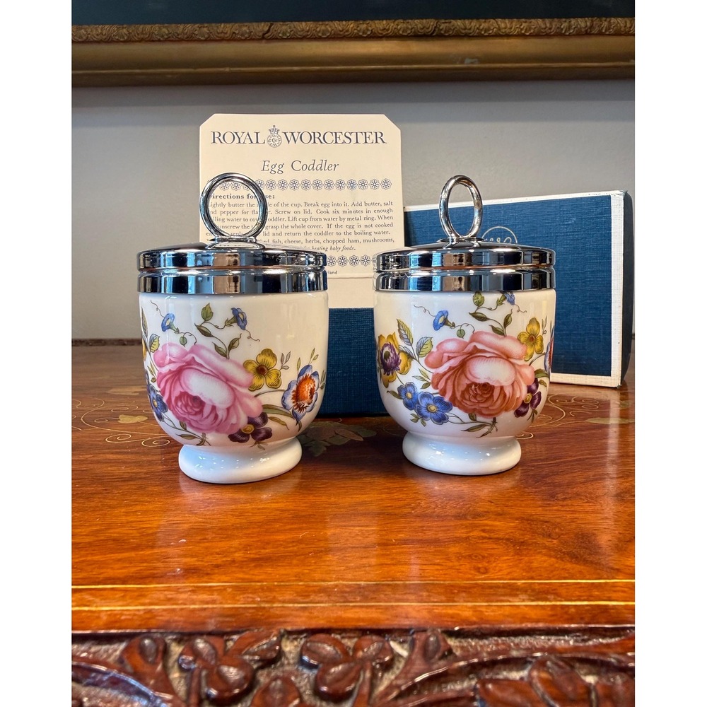 Vintage Royal Worcester Bournemouth Egg Coddlers Pair w/ Box England